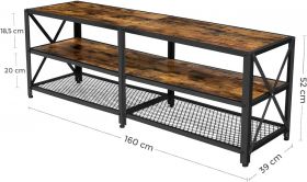 Comoda TV Bryce, Vasagle, 160 x 39 x 52 cm, pana la 70 inch, PAL/otel, maro rustic