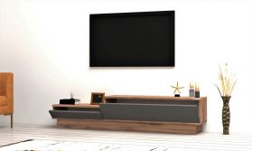 Comoda TV, Puqa Design, Asır, 160x35x35 cm, PAL, Pin Atlantic / Antracit