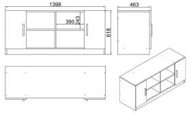 Dulap multifunctional, Locelso, Vario F, 139.8x61.8x46.3 cm, Stejar / Negru