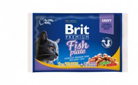 Brit Premium Multipack Fish Plate, 2 arome, pachet mixt, plic hrană umedă pisici, (în sos), 4 x 100g