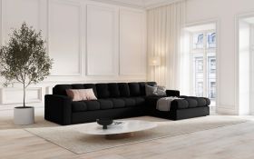 Coltar dreapta 4 locuri, Justin, Micadoni Home, BL, 236x160x72 cm, poliester, negru