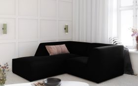 Coltar stanga 3 locuri, Ruby, Micadoni Home, BL, 186x180x69 cm, catifea, negru