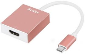 Adaptor Benks 1x USB-C Male - 1x HDMI Female, Rose Gold