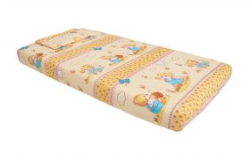 Lenjerie patut bebe, SomnART, cearceaf pat 60x120x10 cu elastic, cearceaf pilota 80x110, perna joasa 20x35, Honey