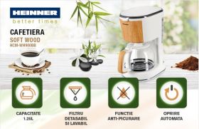 Cafetiera Heinner, 900 W, 1.25 L, alb/maro