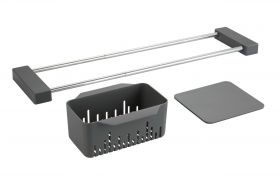 Organizator extensibill pentru chiuveta, Wenko, Caddy, 14 x 8 x 43.5/77.5 cm, plastic/inox, gri