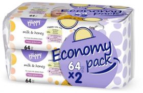 Servetele umede Happy Milk & Honey, 2 x 64 bucati, Bella Baby