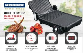 Grill electric cu 2 placi, Heinner, 2000 W, negru