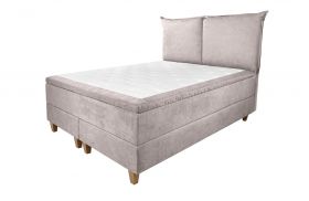 Pat matrimonial, Stockholm, Pillows E, 140x200 cm, saltea tip Pocket, topper memory, Taupe