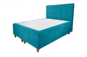Pat matrimonial, Stockholm, Dots E, 160x200 cm, saltea tip Pocket, topper memory, Turcoaz
