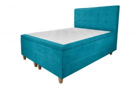 Pat matrimonial, Stockholm, Dots E, 160x200 cm, saltea tip Pocket, topper memory, Turcoaz