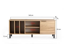 Comoda TV, Kalune Design, Bodegas, 140 x 55 x 40 cm, pal melaminat, stejar