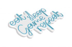 Decoratiune luminoasa LED, eat sleep game repeat, Benzi flexibile de neon, DC 12 V, Albastru