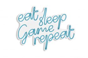 Decoratiune luminoasa LED, eat sleep game repeat, Benzi flexibile de neon, DC 12 V, Albastru