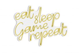 Decoratiune luminoasa LED, eat sleep game repeat, Benzi flexibile de neon, DC 12 V, Galben