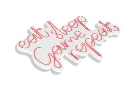 Decoratiune luminoasa LED, eat sleep game repeat, Benzi flexibile de neon, DC 12 V, Roz