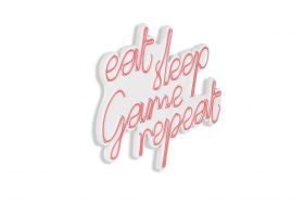 Decoratiune luminoasa LED, eat sleep game repeat, Benzi flexibile de neon, DC 12 V, Roz