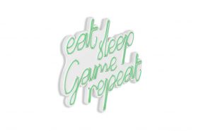 Decoratiune luminoasa LED, eat sleep game repeat, Benzi flexibile de neon, DC 12 V, Verde