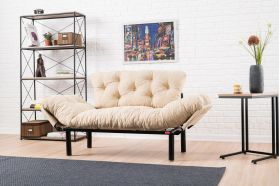 Canapea extensibilă cu 2 locuri, Futon, 859FTN1216, Metal, Crem