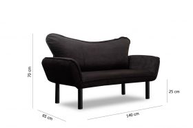 Canapea extensibilă cu 2 locuri, Futon, 859FTN1226, Metal, Negru