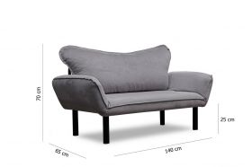 Canapea extensibilă cu 2 locuri, Futon, 859FTN1229, Metal, Gri