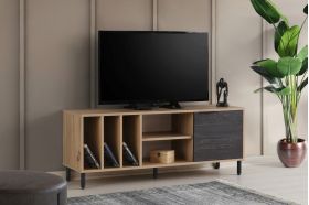 Comoda TV, Kalune Design, Casares, 140x55x40 cm, Stejar / Maro închis