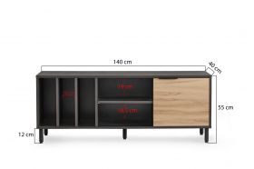 Comoda TV, Kalune Design, Gordes, 140x55x40 cm, Maro închis / Stejar