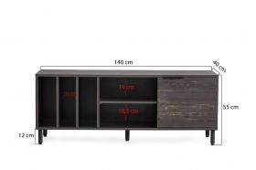 Comoda TV, Kalune Design, Kaysersberg, 140x55x40 cm, Maro inchis