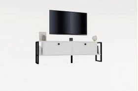 Comoda TV, Puqa Design, Ahu, 160x50.4x24.5 cm, PAL, Alb