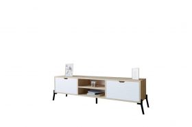 Comoda TV, Puqa Design, Nost, 160x41x40 cm, PAL, Stejar Safir / Alb