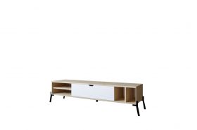 Comoda TV, Puqa Design, Ponza, 160x36x40 cm, PAL, Stejar Safir / Alb