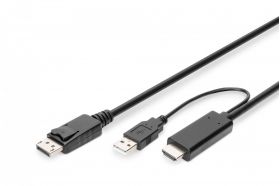 DIGITUS HDMI to DP adapter cable, 2m, 4K@30Hz external Power via USB - A (AK-330111-020-S)