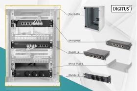 DIGITUS 10 inch network bundle, including 9U cabinet, grey shelf, PDU, 8-port switch, CAT 6 patch panel (DN-10-SET-2)