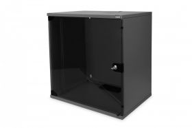 DIGITUS 12U wall mounting cabinet, SOHO, unmounted 595x540x400 mm,full  glass front door, black (RAL 9005) (DN-19 12-U-S-SW)