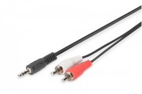 DIGITUS Audio adapter cable, stereo 3.5mm - 2x RCA 2.50m, CCS, 2x0.10/10, shielded, M/M, black (AK-510300-025-S)