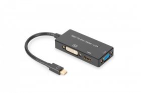 DIGITUS DisplayPort converter cable, mDP - HDMI+DVI+VGA M-F/F/F, 0,2m, 3 in 1 Multi-Media, bl, gold (AK-340419-002-S)