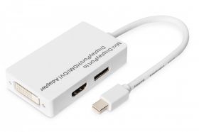 DIGITUS DisplayPort converter cable, miniDP - DP+HDMI+DVI M/F, 0.2m, DP 1.1a compatible, wh (AK-340509-002-W)