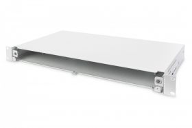 DIGITUS Fiber optic cross-connect panel without front plate, 19' 1U, retractable, cable gland PG13.5 and PG16, cable ties and brackets, gray (DN-96200-QL)