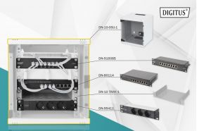 DIGITUS 10 inch network bundle, including 6U cabinet, grey shelf, PDU, 8-port switch, CAT 6 patch panel (DN-10-SET-1)