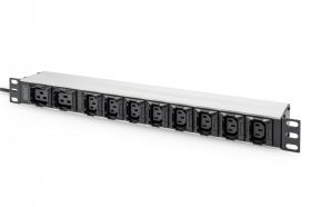 DIGITUS 1U Aluminum PDU, rackmountable, 8 x C13, 2 x C19 16A, 230VAC, 50/60Hz, IEC C20 plug (DN-95427)