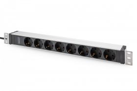 DIGITUS 1U Aluminum PDU, rackmountable, 8 x Safety outlet 16A, 230VAC, 50/60Hz, IEC C20 plug (DN-95428)