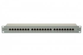 DIGITUS CAT 5e, Class D patch panel, shielded, 24-port RJ45, 8P8C, LSA, 1U, rack mount, grey, 482x44x109 (DN-91524S)