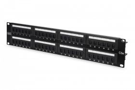 DIGITUS CAT 5e Patch Panel, unshielded, 48-port RJ45 8P8C, LSA, 2U, rack mount, black, 482x44x109 (DN-91548U)
