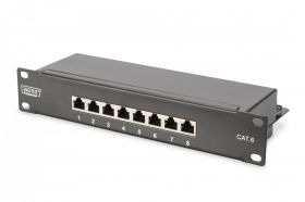 DIGITUS CAT 6, Class E patch panel, shielded, 8-port RJ45 8P8C, LSA, 1U, 254 mm(10') Rack Mount, black (DN-91608S)