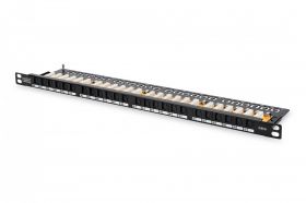 DIGITUS CAT 6 Patch Panel, unshielded,24-port RJ45 w. shutter, 8P8C, LSA, 0.5U, 19' rack mount, black (DN-91624U-SL-SH)