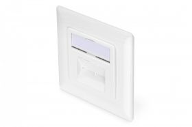 DIGITUS CAT 6A Class EA network outlet, shielded, 2x RJ45 LSA, pure white, flush mount, vert. cable install. (DN-9007-1)