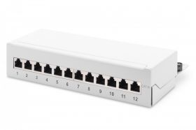 DIGITUS Desktop CAT 6A, patch panel, shielded Class EA, 12-port RJ45, 8P8C, LSA, grey RAL 7035 (DN-91612SD-EA-G)