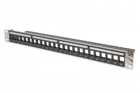 DIGITUS Modular Patch Panel, shielded, 24-port blank, 1U, Rack Mount, transp. label field, black (DN-91411-LF)