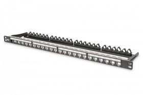 DIGITUS Modular Patch Panel, shielded, 24-port label field, 0.5U, rack mount, black RAL 9005 (DN-91422)