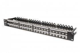 DIGITUS Modular Patch Panel, shielded, 48-port label field, 1U, rack mount, black RAL 9005 (DN-91424)